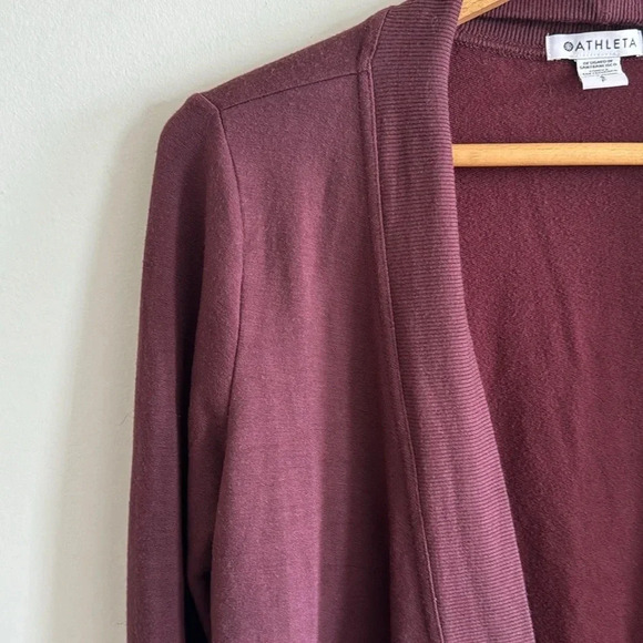Athleta burgundy Maroon dance open front wrap soft knit cardigan size small - Picture 4 of 7